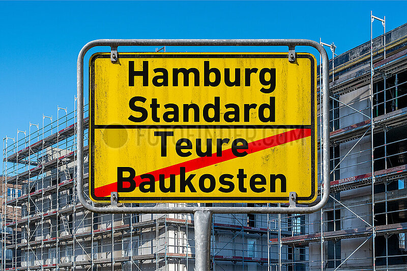 Symbolisches Ortsschild Hamburg Standard - Teure Baukosten