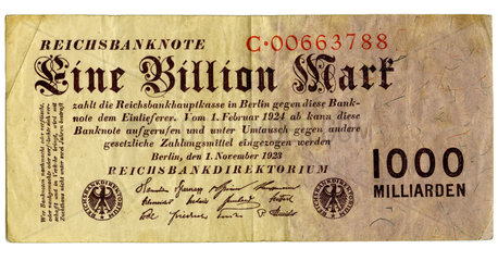 historische Banknote Eine Billion Mark  1923