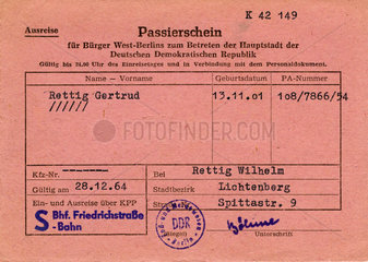 Passierschein  DDR  1964