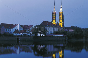Polen - Schlesien: Breslau - Wroclaw  Dom auf Dominsel bei Nacht