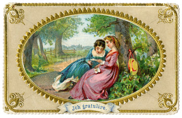 zwei Freundinnen  Glueckwunschkarte  1845