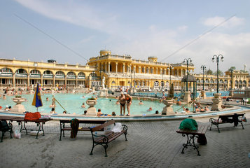 Mehr als 80 Thermalquellen gibt es in Budapest. Nahezu 50 Baeder sorgen fuer Linderung bei Asthma  Rheuma und anderen Krankeiten. Eines der schoensten Baedeer ist das Szechenyi Bad im Stadtwaeldchen. Das Budapester Tourismusbuero spricht vom groessten Badk