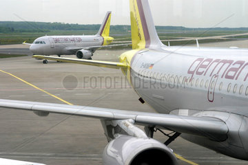 Airbus Flugzeuge der Germanwings Flotte auf dem Flughafen Koeln Bonn.