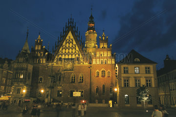 Polen - Schlesien: Breslau - Wroclaw  Rathaus bei Nacht