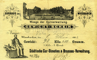 Gewichtschein  Wiesbaden  1882