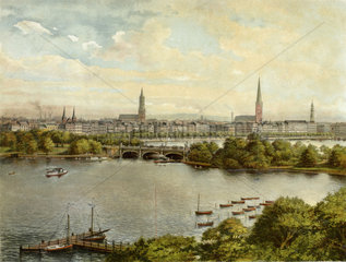Hamburg  Blick auf die Lombardsbruecke  1899