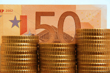 50 Euro Scheine und Muenzen