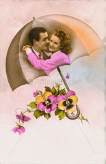 Paar im Regenschirm  1920