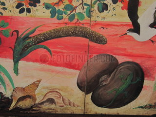 Seychellen Wandgemaelde weibliche und maennliche Coco de Mer