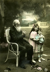 Opa mit 2 Kindern  1910