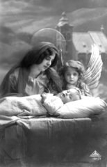Engel mit Mutter am Kinderbett