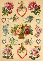 historisches Poesiealbum  Poesiebilder  Liebessymbole  1893