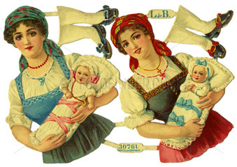 zwei Muetter mit ihren Babies im Arm  Oblaten  1900