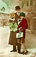 Liebespaar im Schnee  Neujahrskarte  1927