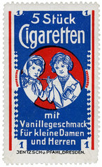 Werbung fuer Kinderzigaretten aus Schokolade  Werbemarke  1913