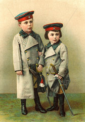 Kinder spielen Soldat  um 1890