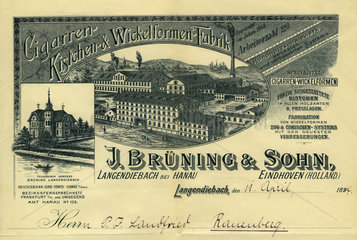 Zigarrenkisten-Hersteller Bruening & Sohn  Briefkopf  1894