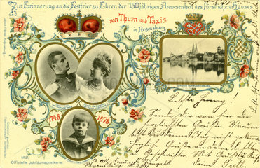 Postkarte 150 Jahre von Thurn und Taxis in Regensburg  1898