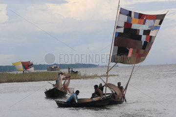 Sail boats that use for Hilsha fishing in the Padma River