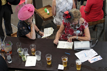 Royal Ascot  Women with hats have a look into their racecards