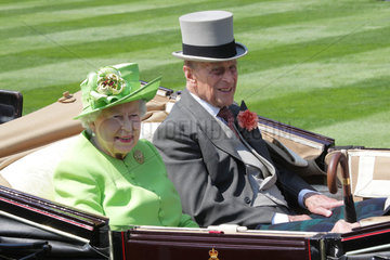 Royal Ascot  Royal Procession. Queen Elizabeth the Second and Prince Philipp arriving at the racecourse
