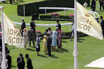 Royal Ascot  Queen Elizabeth the Second (yellow) inside the parade ring