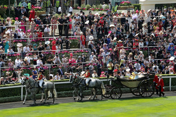 Royal Ascot  Royal Procession. Queen Elizabeth the Second arriving at the racecourse