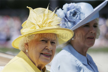 Royal Ascot  Portrait of Queen Elizabeth the Second and the Duchess of Cornwall  Camilla Mountbatten-Windsor