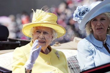 Royal Ascot  Royal Procession. Queen Elizabeth the Second and Camilla Mountbatten-Windsor arriving at the racecourse