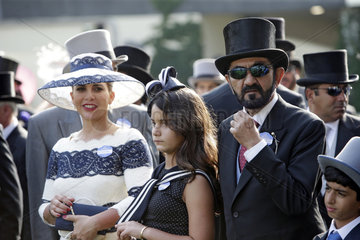 Royal Ascot  Portrait of Sheikh Mohammed bin Rashid al Maktoum  his daughter Jalila and his wife Princess Haya of Jordan