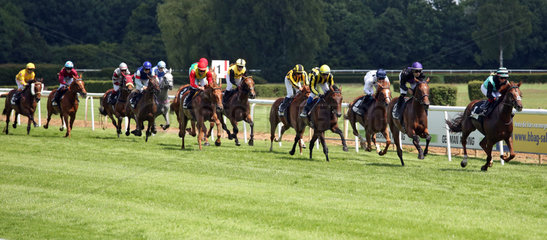 Hannover  Pferde und Jockeys im Rennen