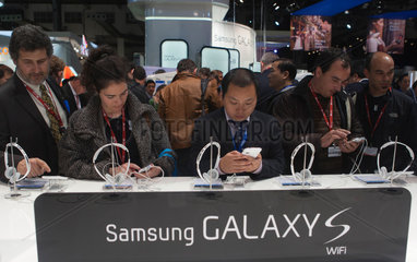 Barcelona  Spanien  Messestand von Samsung auf der Mobilfunkmesse Mobile World Congress