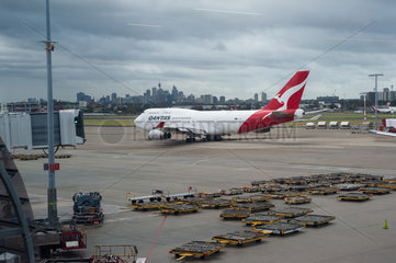 Sydney  Australien  Qantas Jumbo auf dem Flughafen Sydney