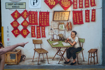 Singapur  Republik Singapur  Wandbild in Chinatown