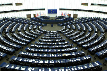 Strasbourg  Blick in den leeren Plenarsaal des EU-Parlamentes