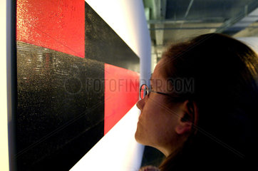 Chemnitz  Deutschland  Besucherin betrachtet ein Gemaelde in der Saechsischen Galerie