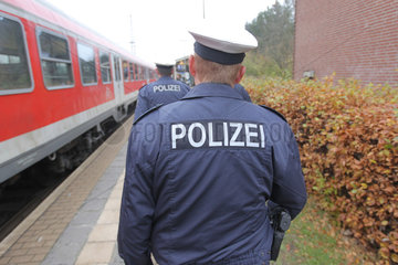 Flensburg  Deutschland  die Bundespolizei bei einer Kontrolle im Zug der Deutschen Bahn