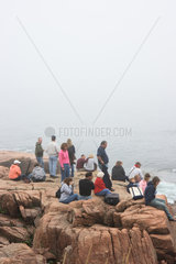 Bar Harbor  USA  Touristen warten auf eine Welle im Arcadia National Park