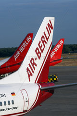 Berlin  Deutschland  Heckfluegel von Flugzeugen der Fluggesellschaft Air Berlin
