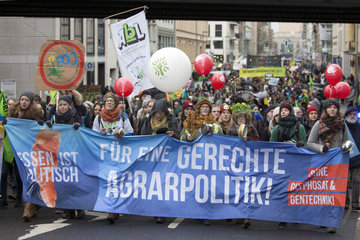 Berlin  Deutschland  Menschen protestieren mit Transparenten bei der Demo - Wir haben es satt!