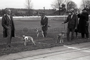 Dresden  DDR  Besitzer von Greyhounds vor einem Windhundrennen auf der ehemaligen Radrennbahn Johannstadt
