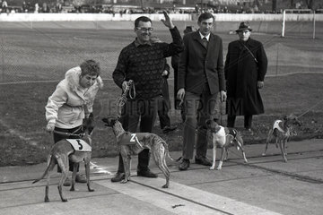 Dresden  DDR  Besitzer von Greyhounds nach einem Windhundrennen bei der Siegerehrung auf der ehemaligen Radrennbahn Johannstadt