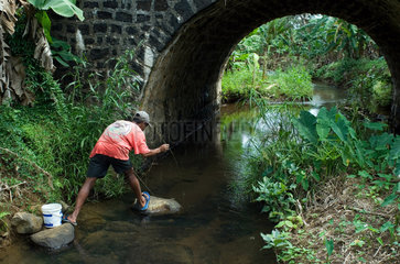 Eine Junge faengt Krebse (Mauritius)