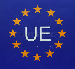 Schild mit dem Symbol der Europaeischen Union  Polen