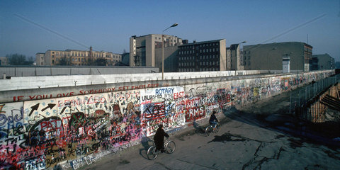 Berlin  Deutschland  Blick von Westberlin ueber die Mauer nach Ostberlin