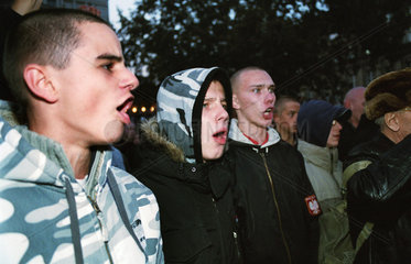 Rechte Hooligans bei einer Demonstration in Posen (Poznan)  Polen