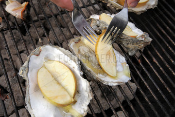 Harrislee  Deutschland  gegrillte Austern mit Apfelstuecken