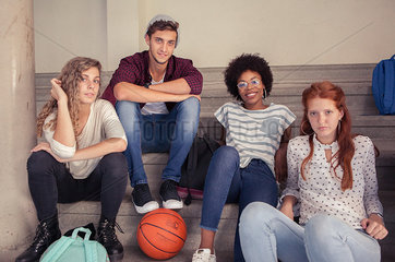 Group of friends hanging out together after school  portrait
