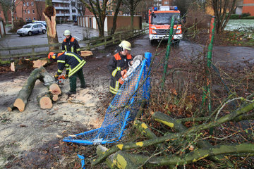 Flensburg  Deutschland  Feuerwehr raeumt nach dem Orkan Xaver auf