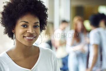 Female college student smiling cheerfully  portrait